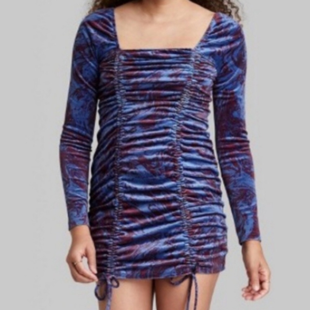 Wild Fable ruched velvet mini dress
